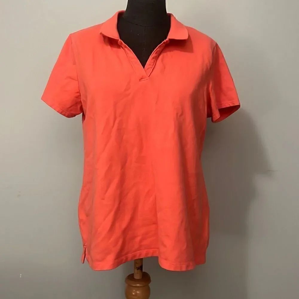 St. John's Bay Women's Orange Short Sleeve V Neck Polo Shirt